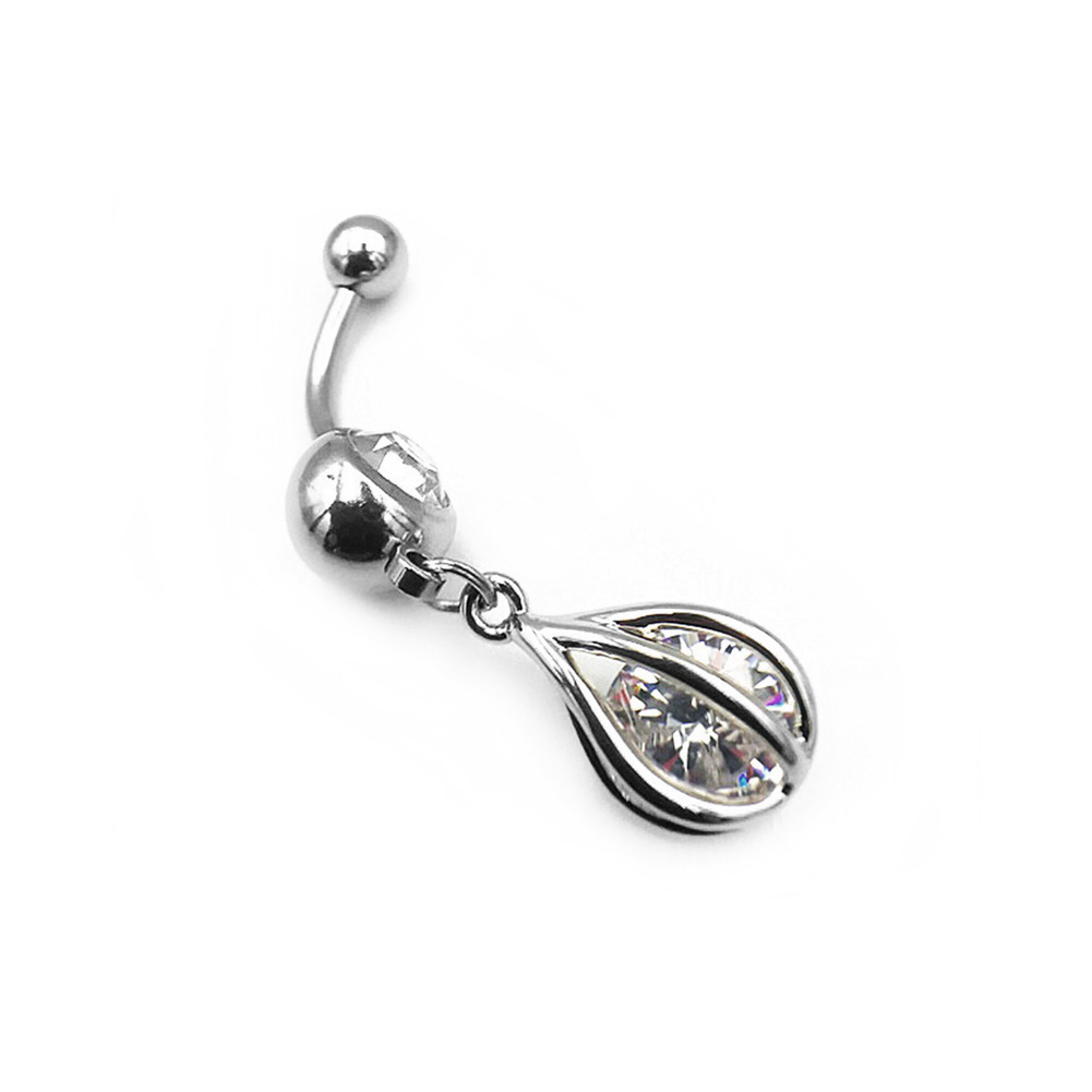 Belly Button Ring with CZ Dangle