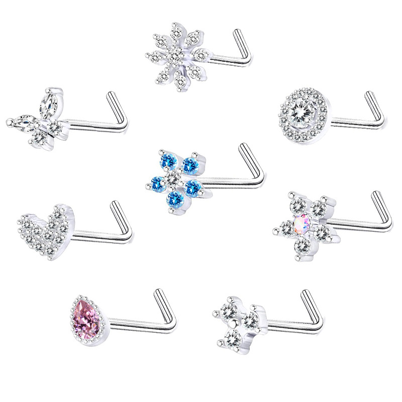 L Shaped Nose Stud with Chic CZ