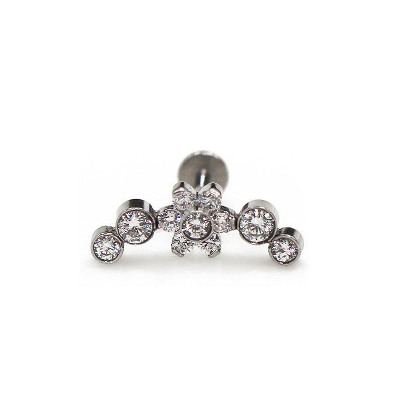 Ear Stud Labret Stud with CZ Top