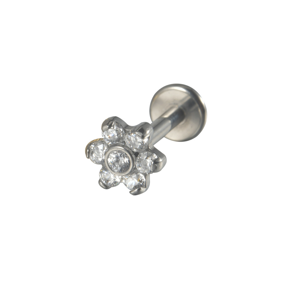 Flower-shaped Lip Stud with CZ