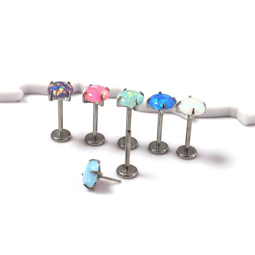 Threadless Ear and Lip Stud with Opal