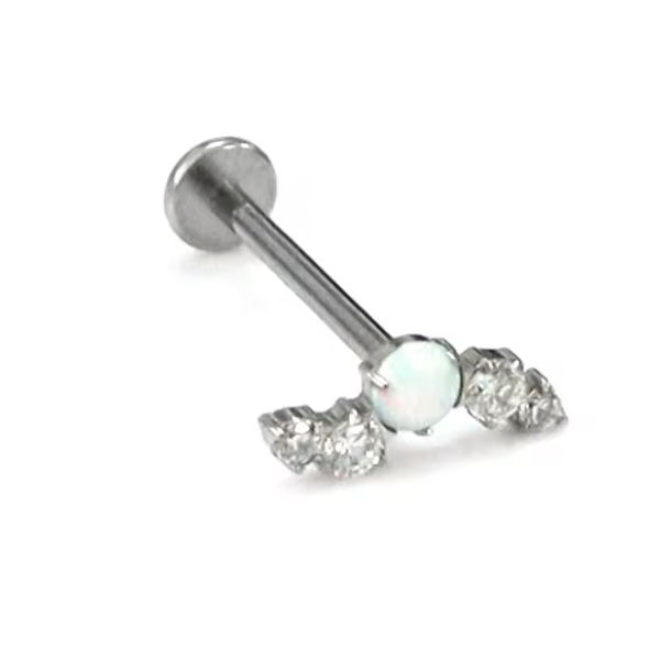 Ear and Labret Stud with CZ and Opal