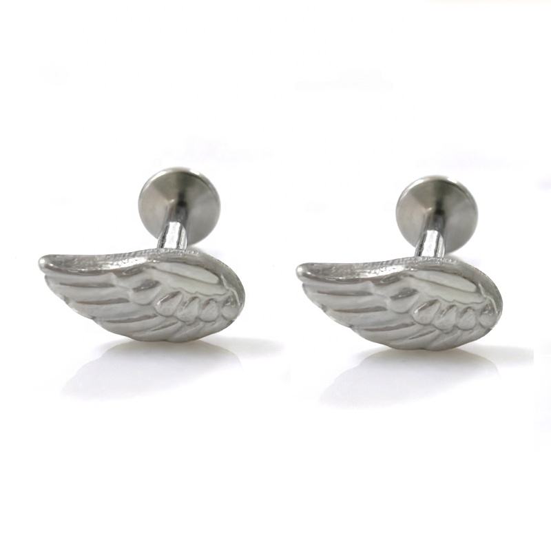 Ear and Lip Stud with Wing Top