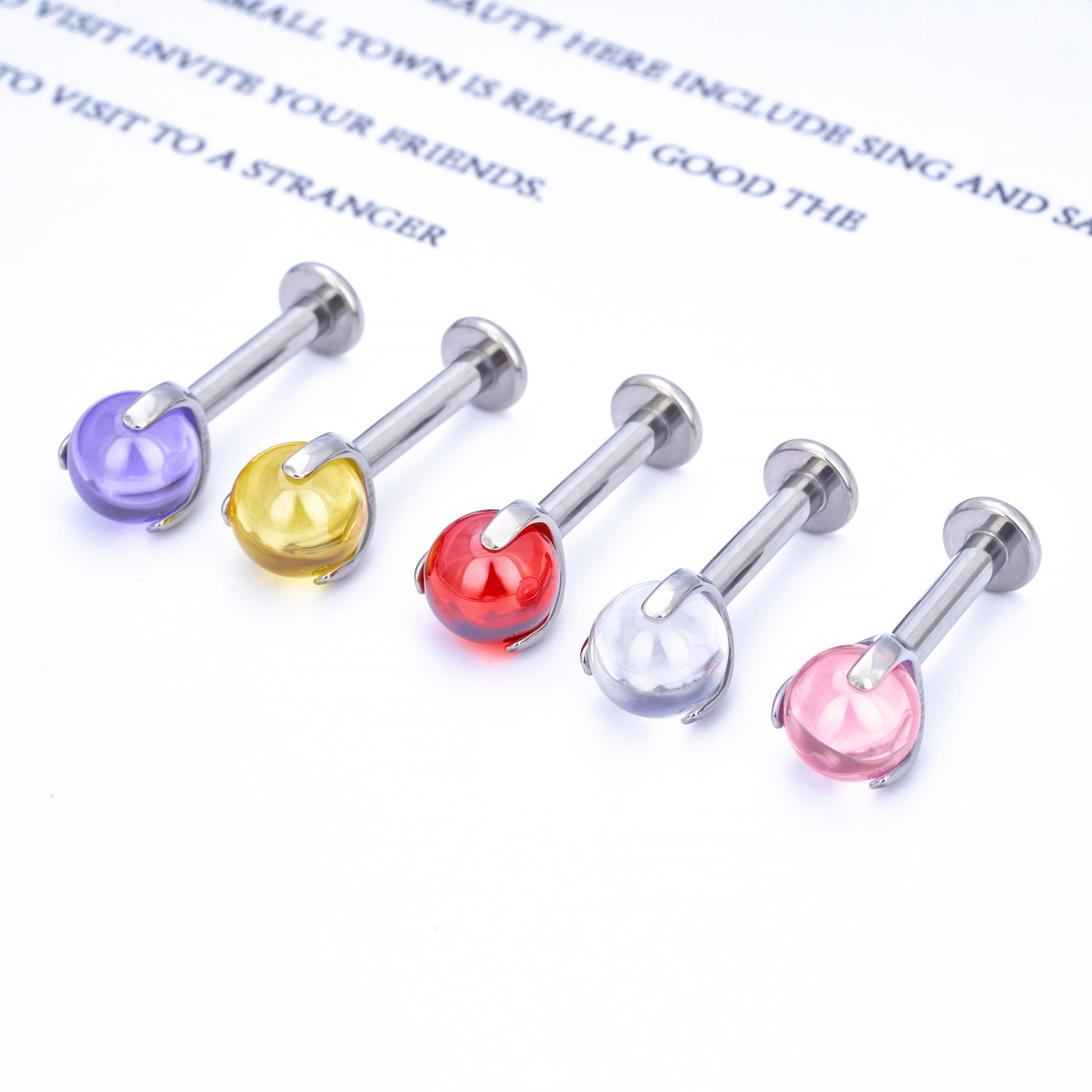 Tongue Stud with Crystal Ball