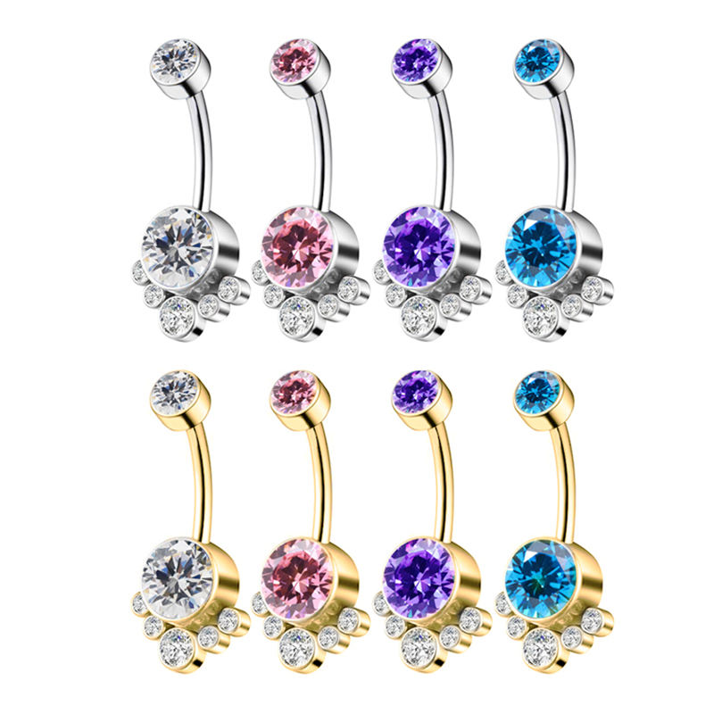 Navel Ring with Colorful CZ