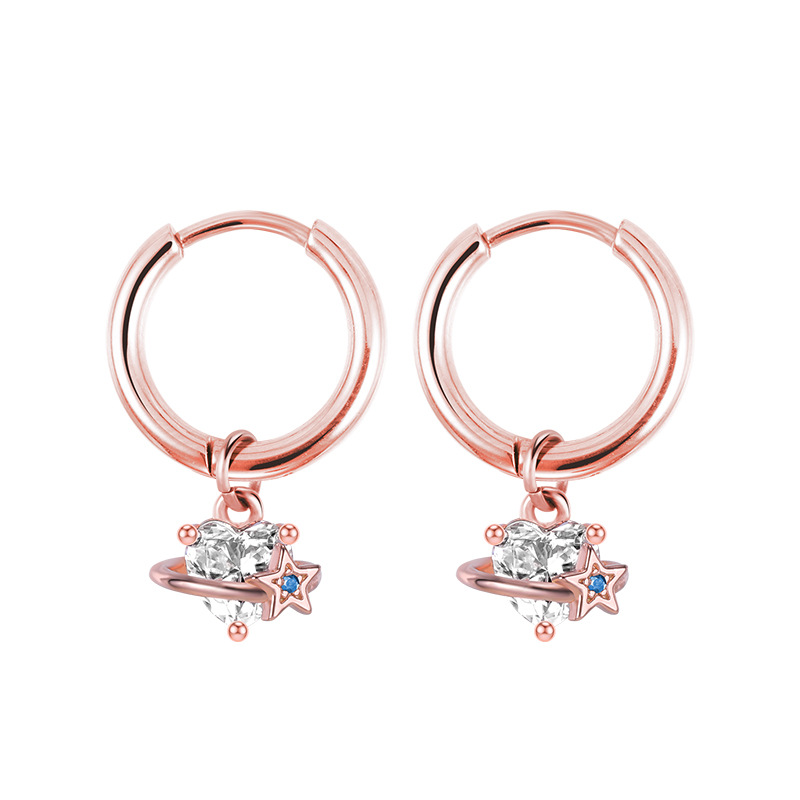 Rose Gold Ear Huggies with Heart Dangle