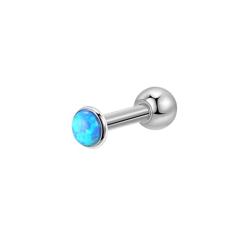 Silver-color Ear Stud with Opal