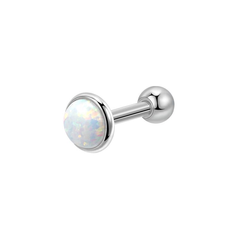 Silver-color Ear Stud with Opal