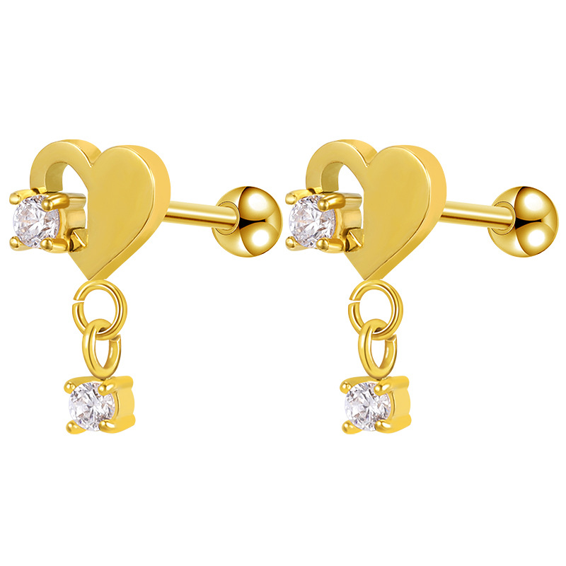 Heart-look Ear Stud with CZ Dangle