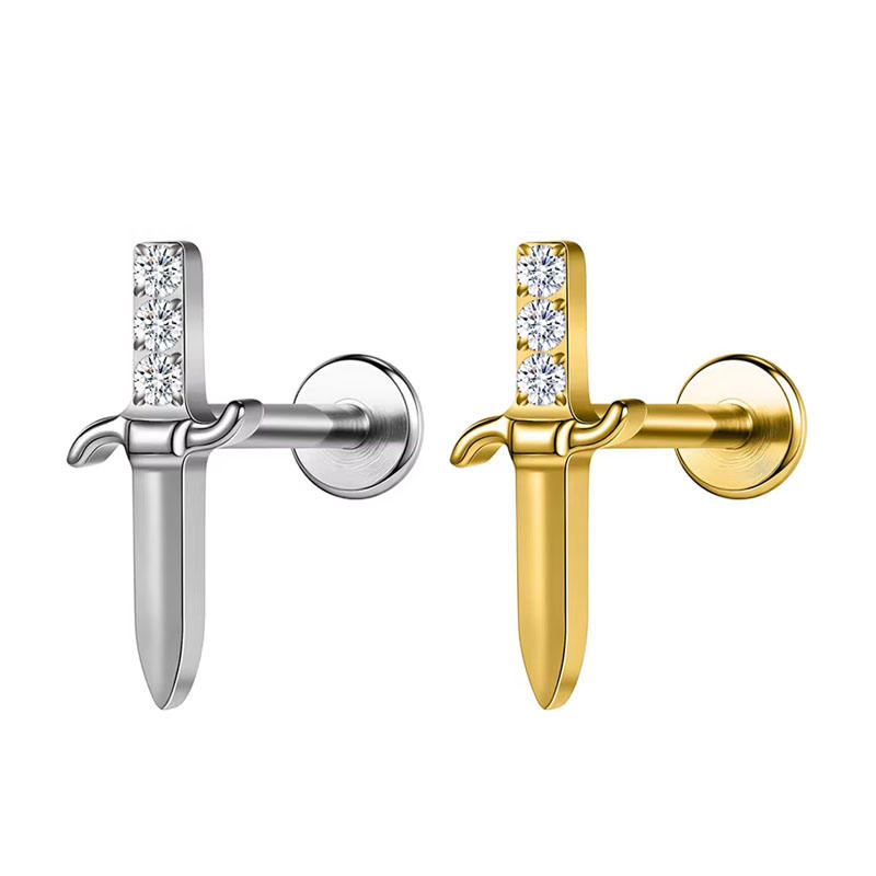 Ear and Lip Stud with Sword Top