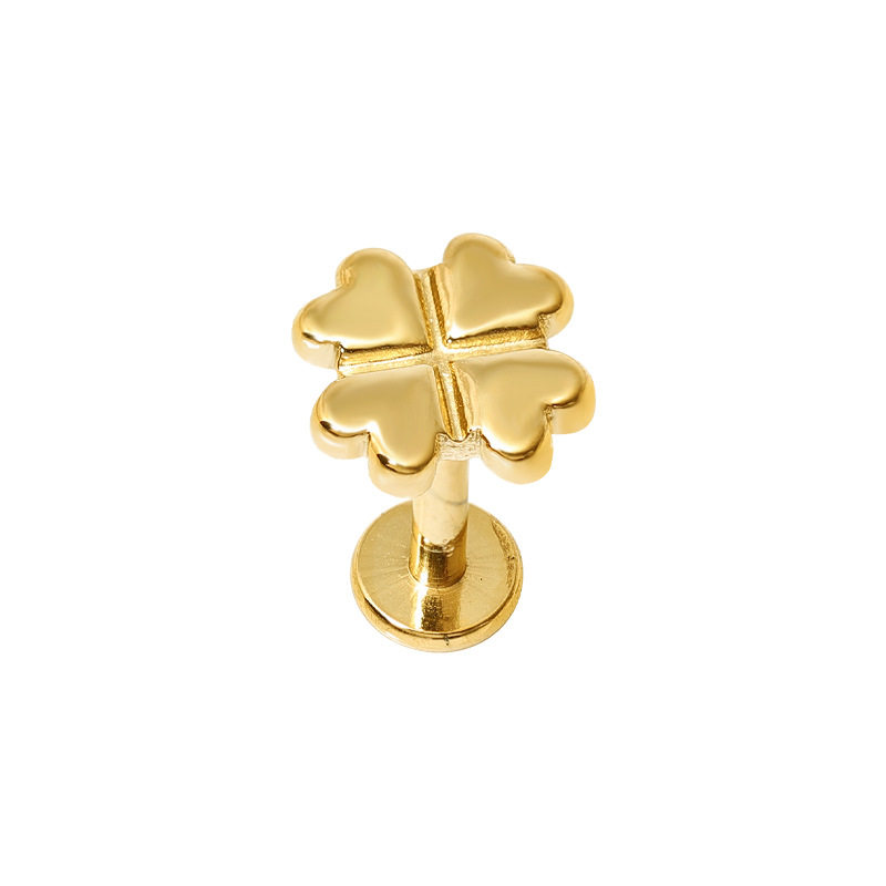 Ear and Lip Stud with Four-leaf Clover T