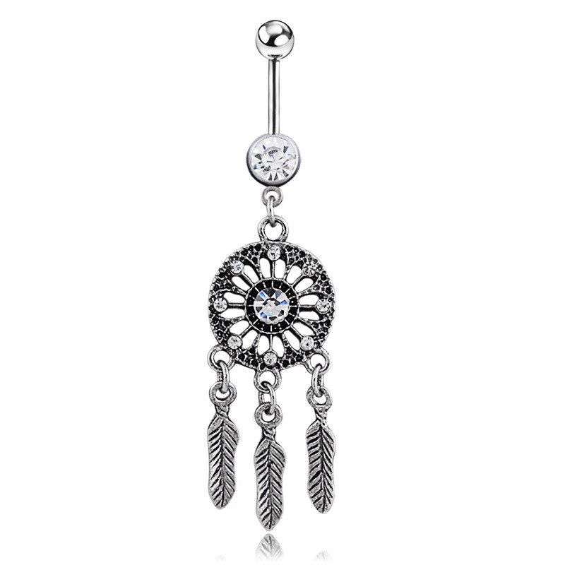 Belly Button Ring with Feather Dangle