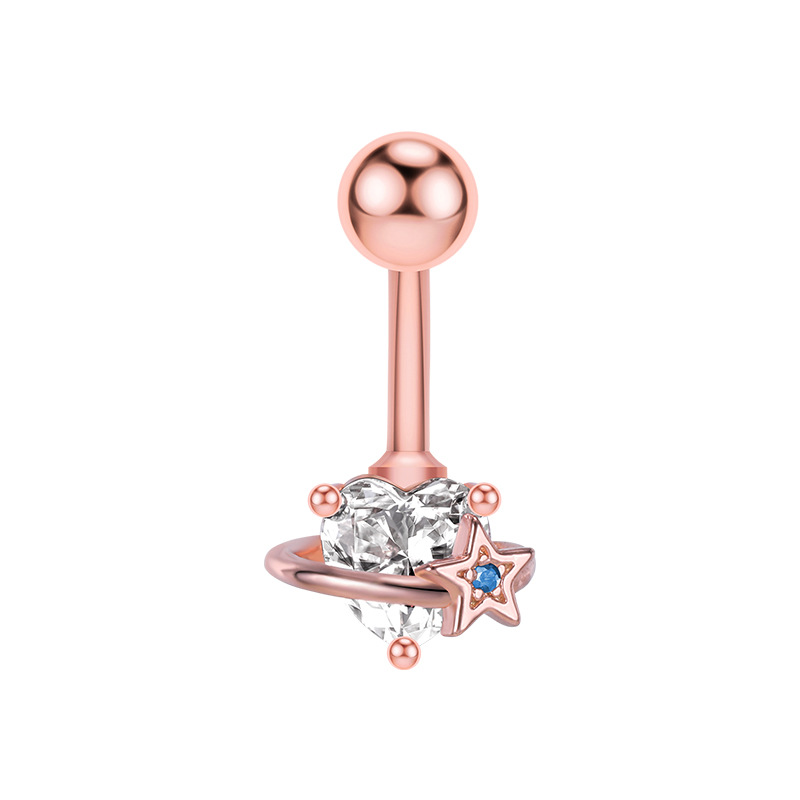 Navel Bar with Heart CZ