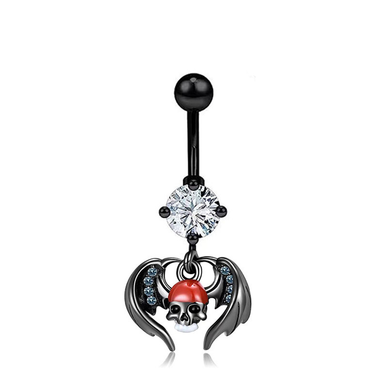 Navel Ring with Wings and Skull