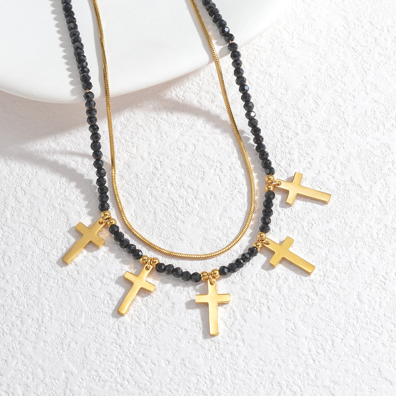 Layered Necklace with Crosses