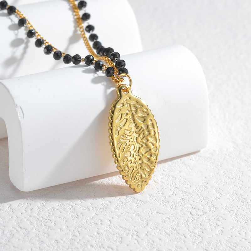 Layered Necklace with Leaf