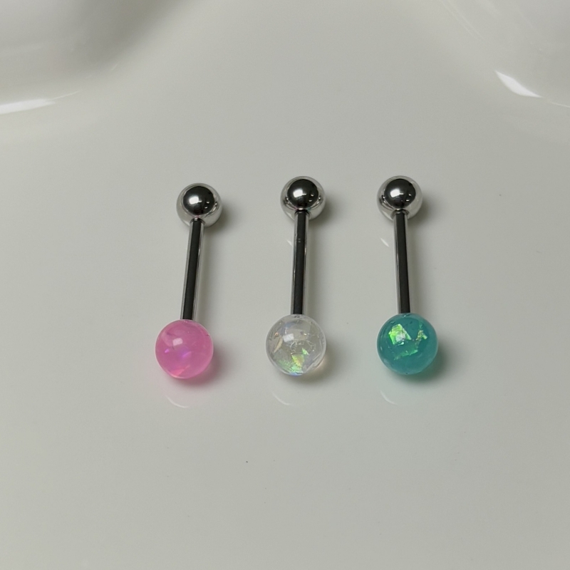 Tongue Barbell with Shiny Acrylic Balls