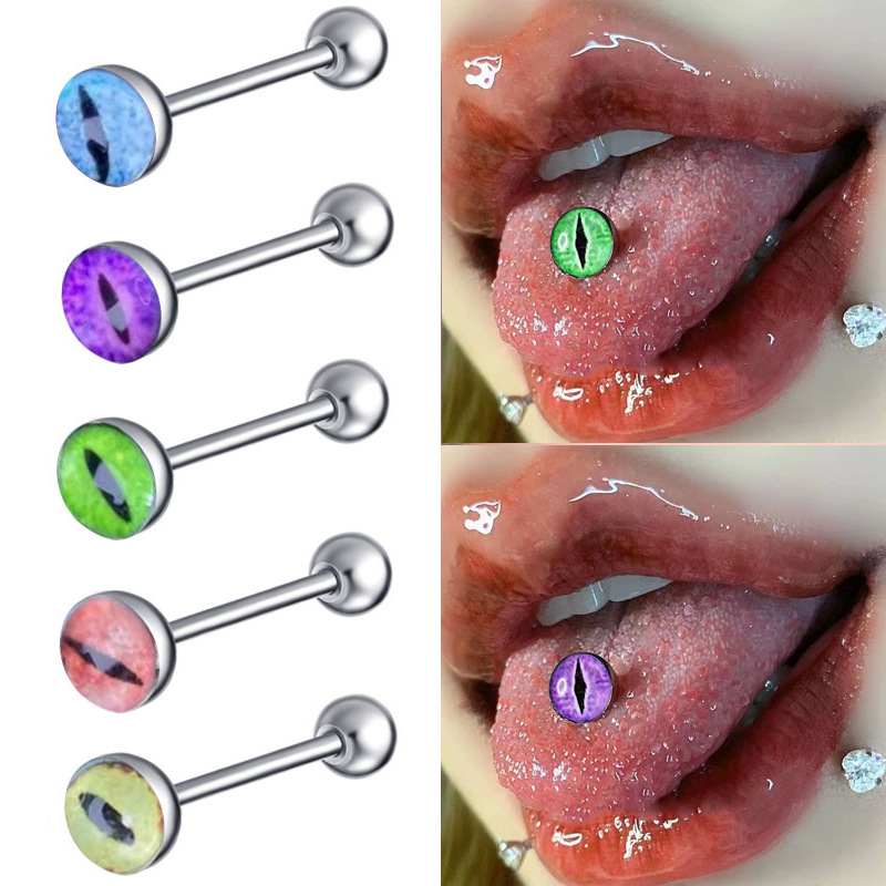 Tongue Barbell with Cat's Eye