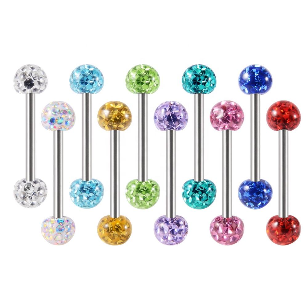 Straight Barbell with Crystal Balls