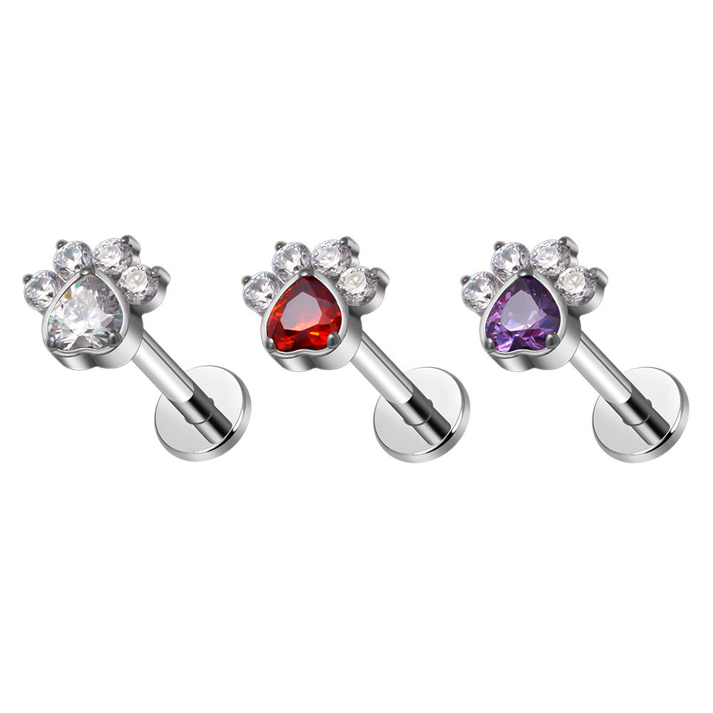 Labret Stud with Bear Foot Top