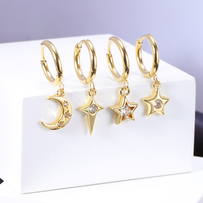 316L Stainless Steel Ear Ring with Star and Moon Looks(图1)