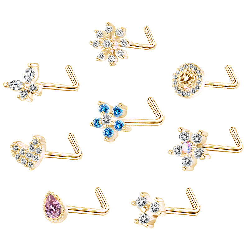 L Shaped Nose Stud with Chic CZ(图1)