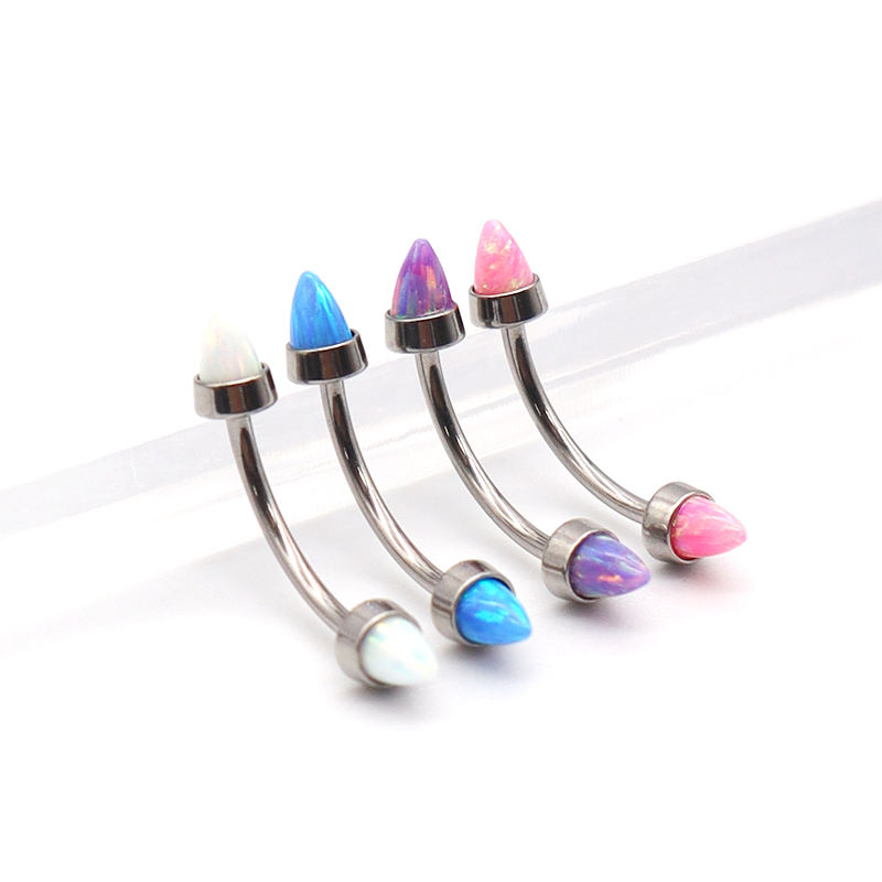 Curved Piercing Barbell with Opal(图1)