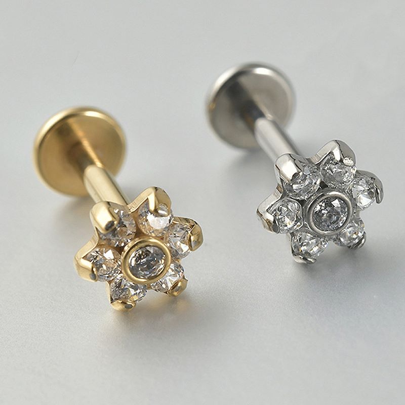 Flower-shaped Lip Stud with CZ(图1)