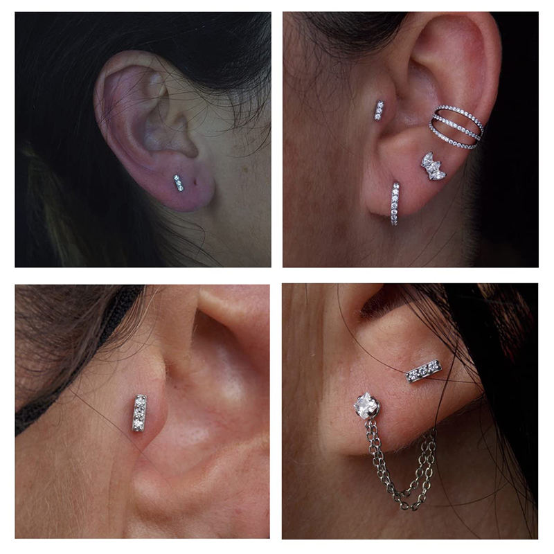 Ear and Lip Stud with CZ(图1)