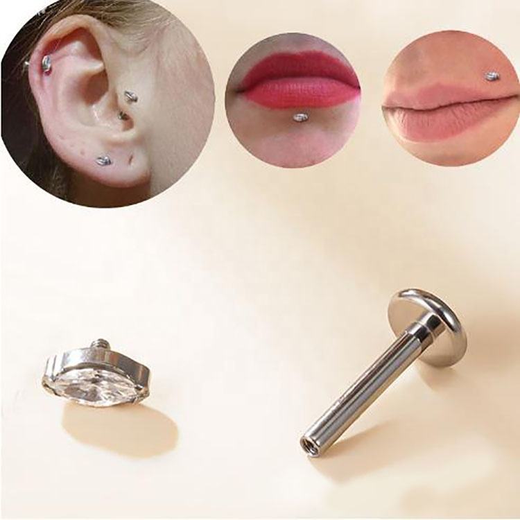 Ear and Lip Stud with Colorful CZ(图1)