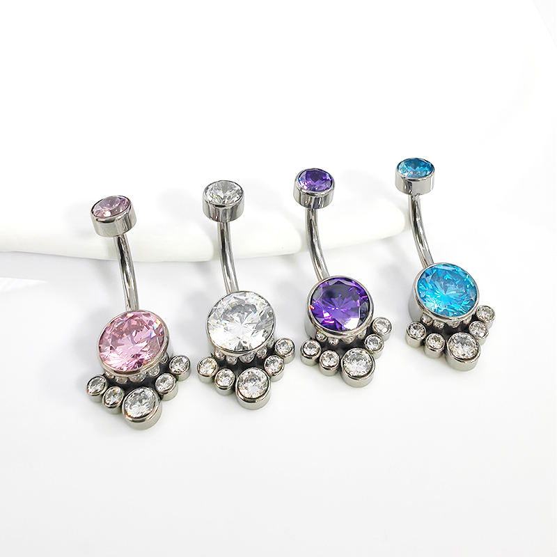 Navel Ring with Colorful CZ(图1)