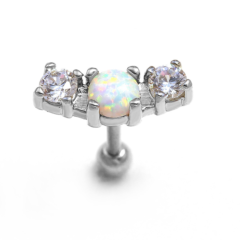 Ear Stud with CZ and Opal(图1)