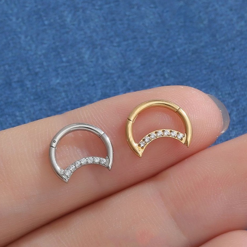 Moon Shaped Hinged Segment Ring with CZ(图1)