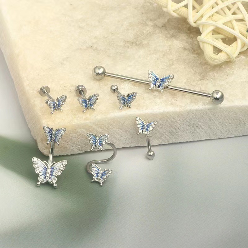 Ear and Lip Stud with Butterfly Top(图1)