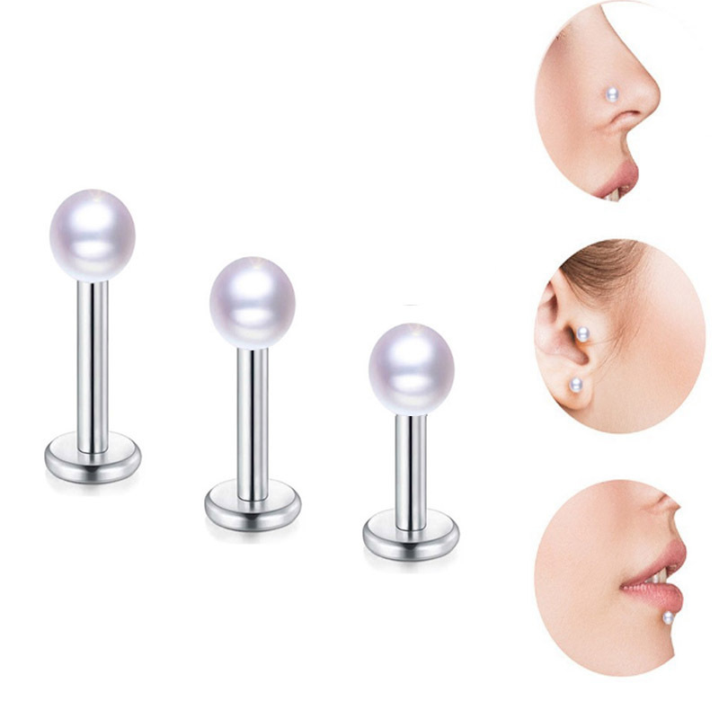 Ear and Labret Stud with Pearl Top(图1)