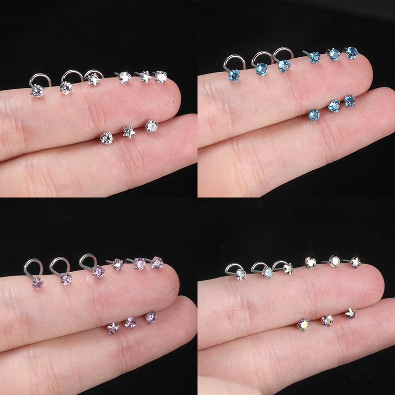 Nose Bone Stud with Heart CZ(图1)