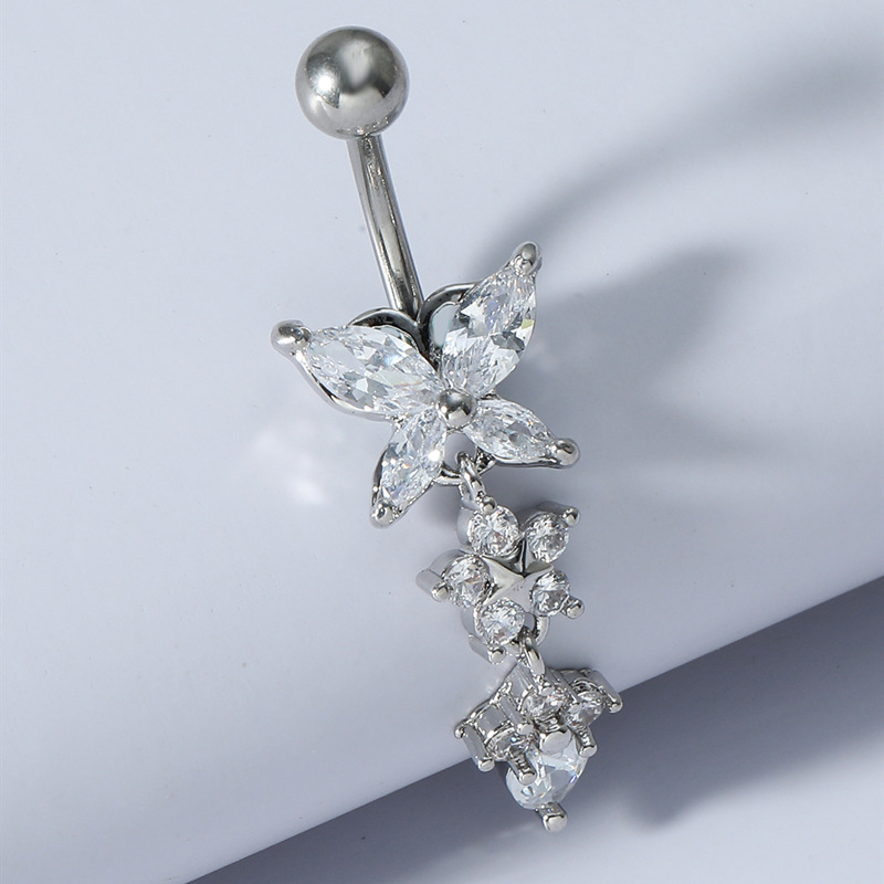 Navel Ring with CZ Dangle(图1)