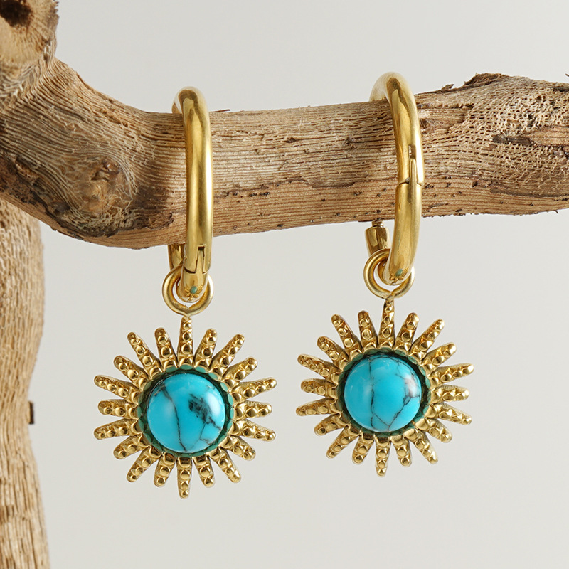 Ear Huggies with Turquoise Dangle(图1)