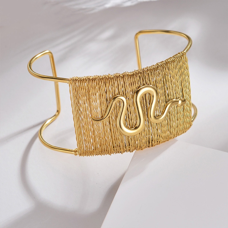 Steel Cuff Bracelet with Snake(图1)