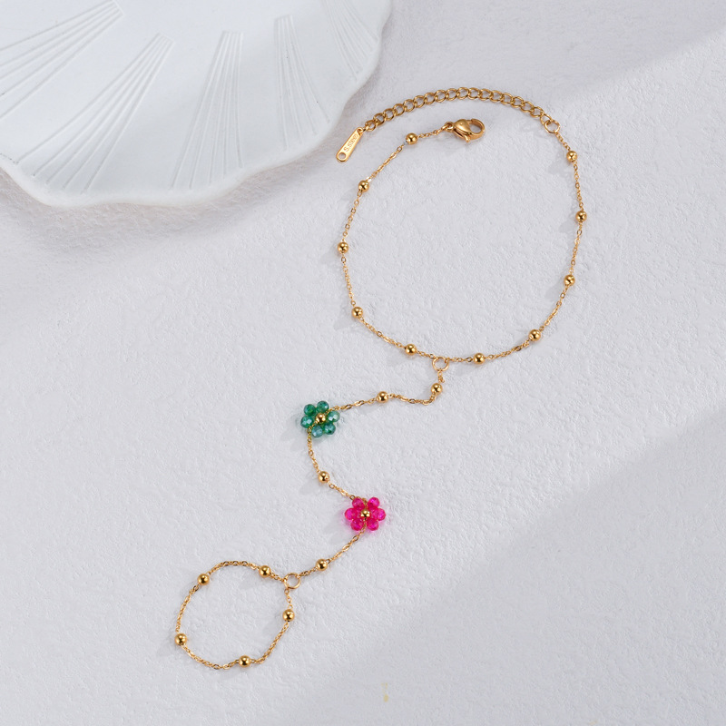 Hand Chain Bracelet with Flowers(图1)