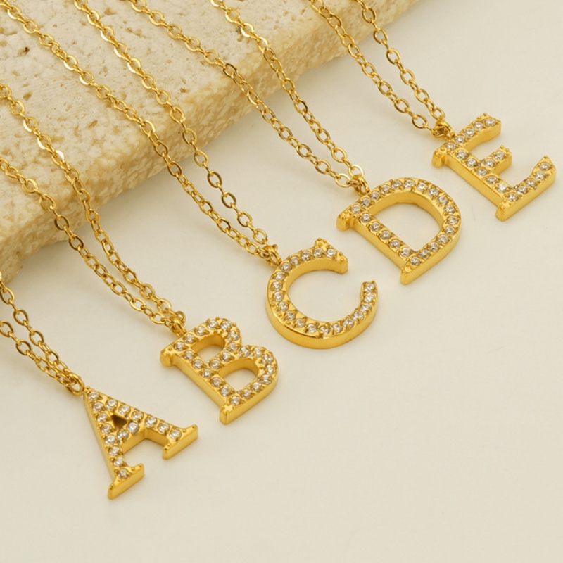 Alphabet Necklace with Rhinestone(图1)