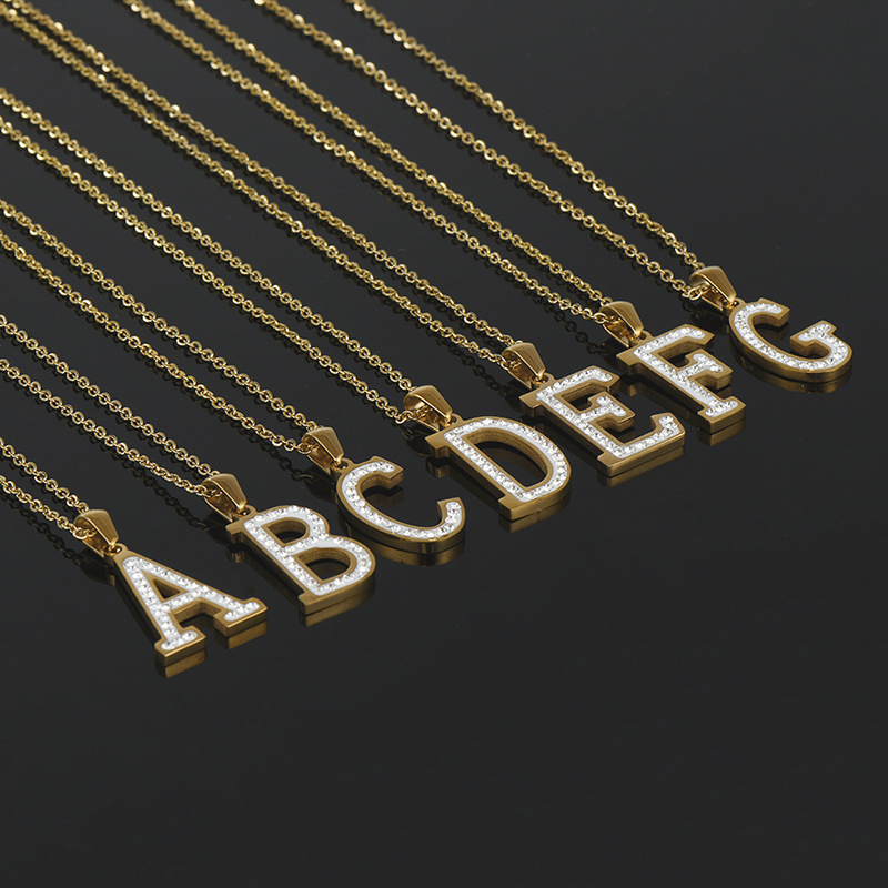 Alphabet Necklace with Rhinestone(图1)